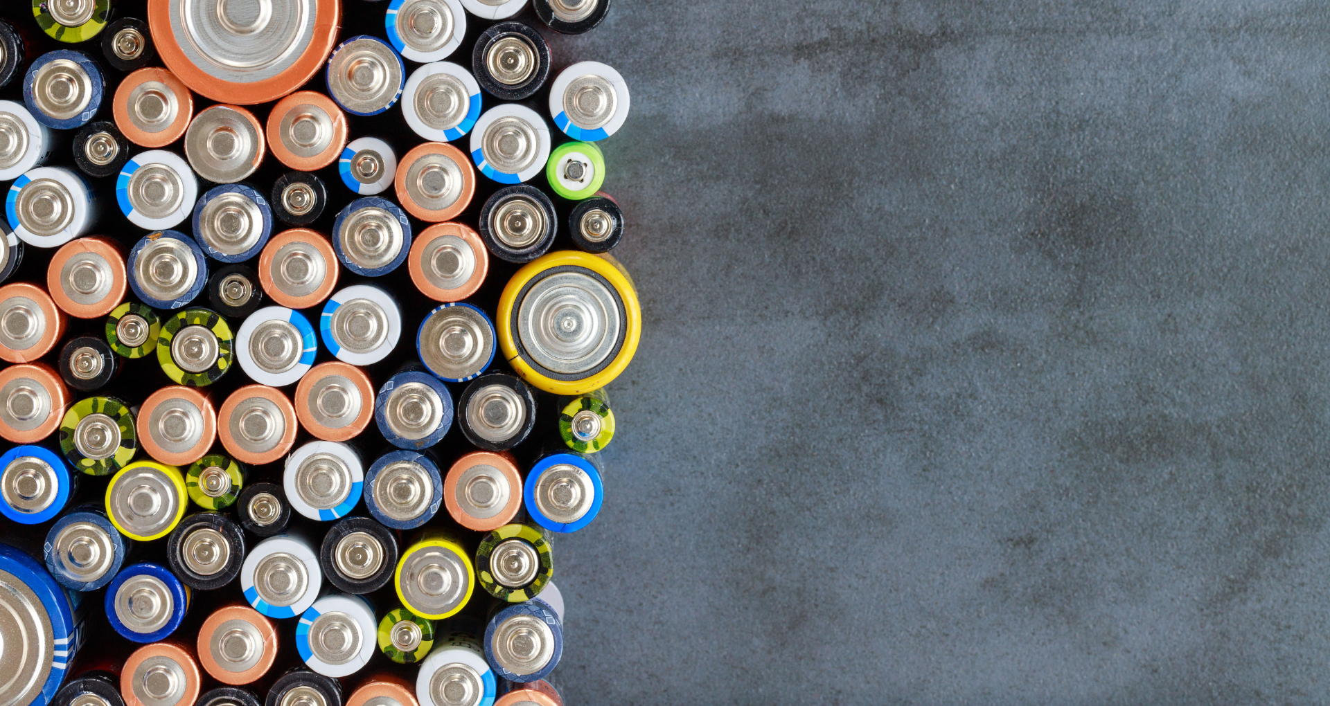 A top-down view of a collection of batteries